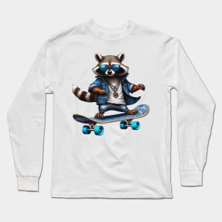 a racoon riding a skateboard wearing sunglasses Long Sleeve T-Shirt